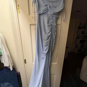 Elegant Light Blue Ruched Gown